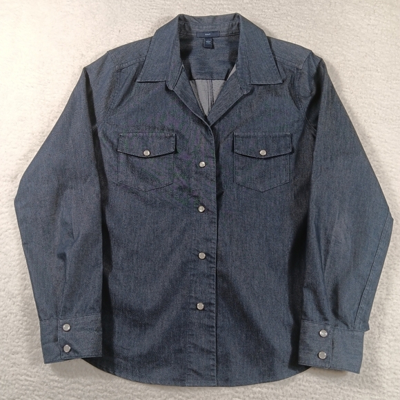 GAP Tops - Vintage Gap Shirt Womens Large Blue Denim Pearl Snap Western Rodeo Flap Pocket
